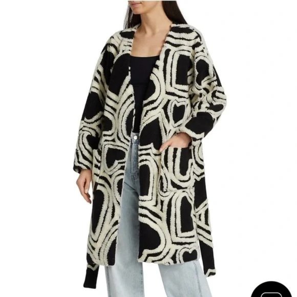 Farm Rio Black And White Wild Hearts Fleece Coat - Picture 3 of 7